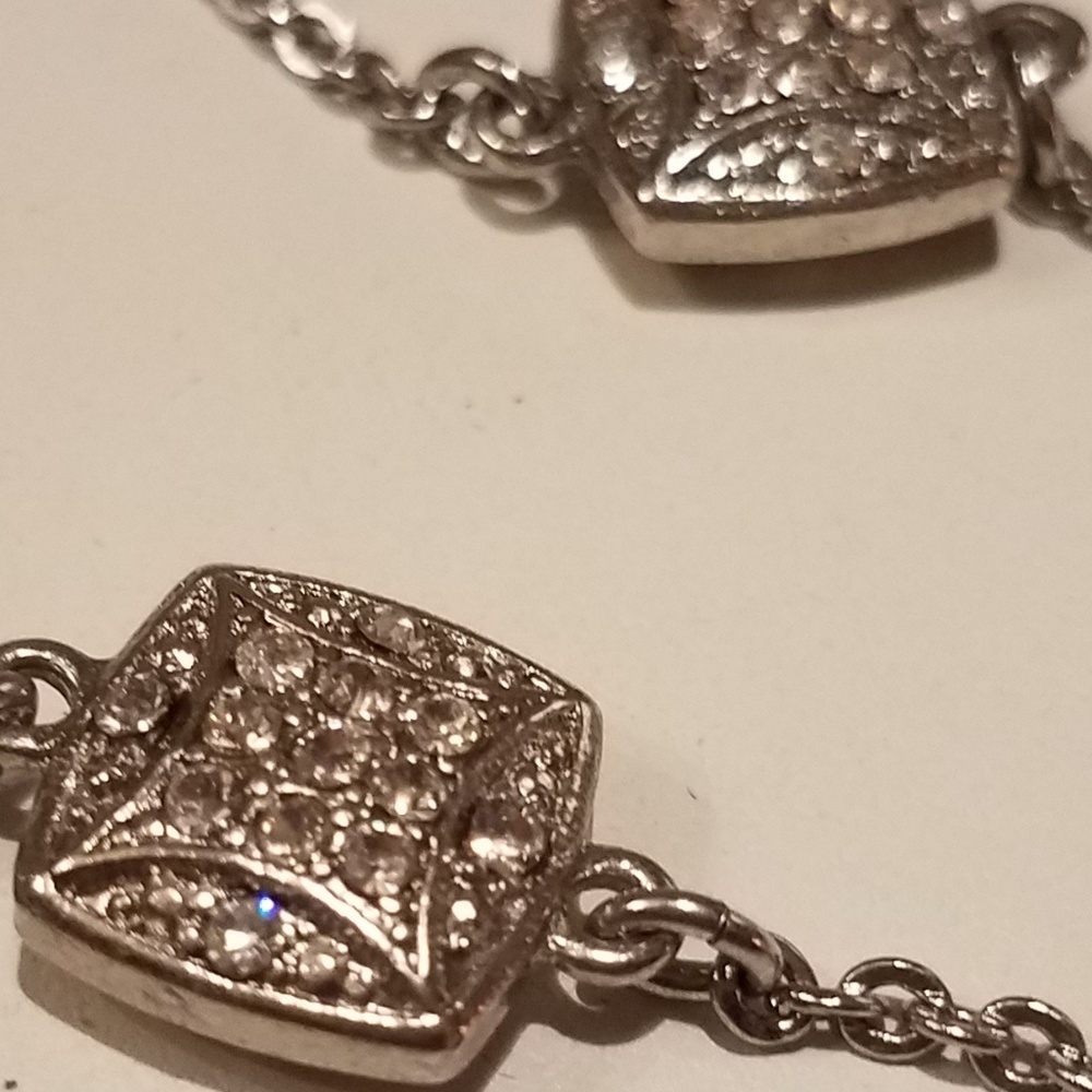 "M" Silver Rhinestone Strand Necklace